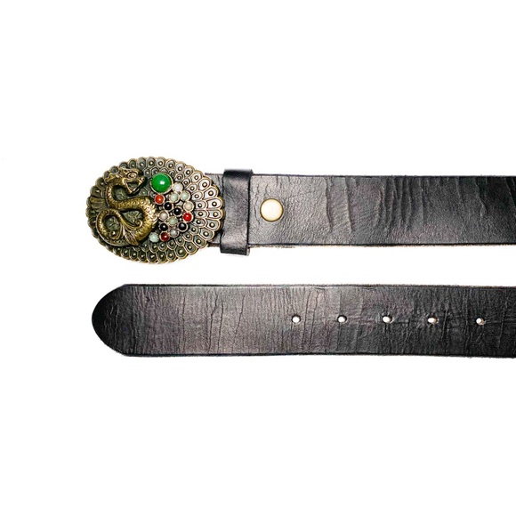 Lucky Brand rustic brown leather belt with dragon belt buckle - Picture 7 of 7